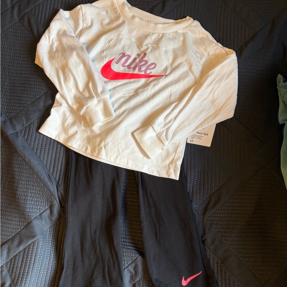 Nike White and Black Kids Set with Pink Logo